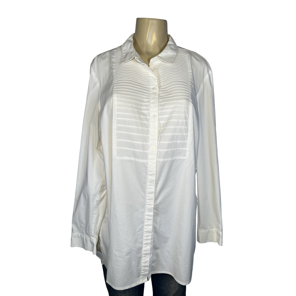 J Jill White Shirt Collection Tunic Top Womens XL‎ White Pleated Button Front
